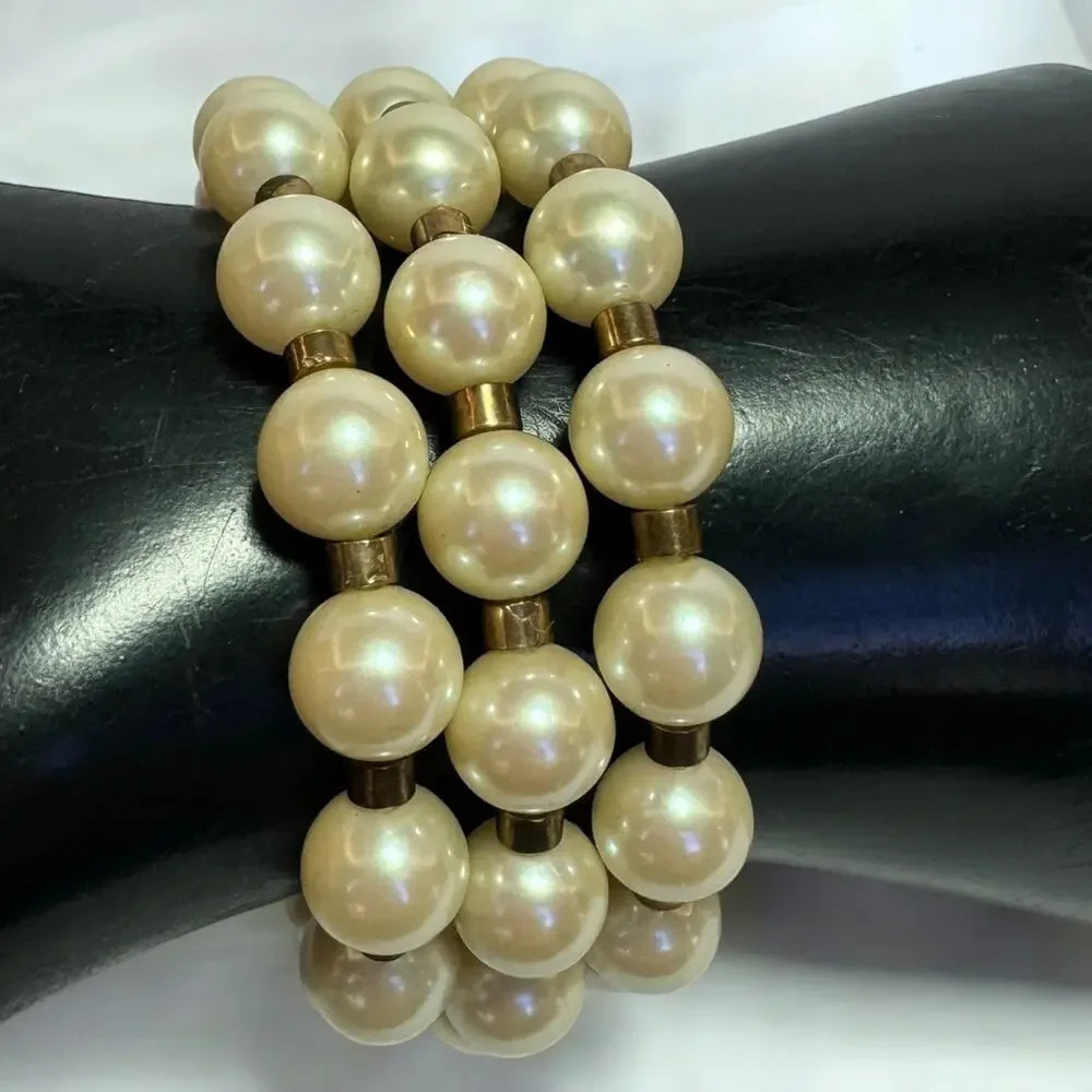 DE MARIO Vintage 1940s Bracelet Pearl Crystal  Rhinestones Floral Metal Beadwork - Picture 7 of 8